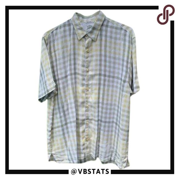 Large Tommy Bahama Yellow-Gray-White SS Shirt - Picture 1 of 6